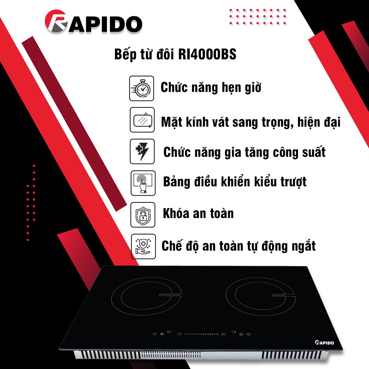 Bếp từ đôi Oddo RI4000BS mang lại cảm giác nấu nướng cực kỳ thoải mái cho mọi người.
