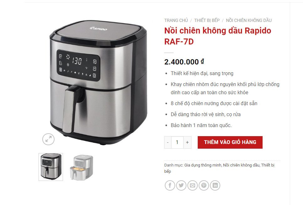 Nồi chiên không dầu chiên nướng gà nguyên con 3 Nồi chiên không dầu RAF 7D chiên nướng gà nguyên con