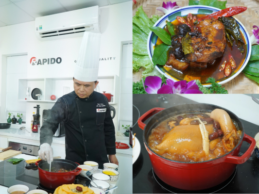 Ảnh 2: Cá lăng sông Đà kho trà cổ thụ và Gà tiềm hồng sâm được chính tay nghệ nhân của chúng ta hướng dẫn quý vị khán giả