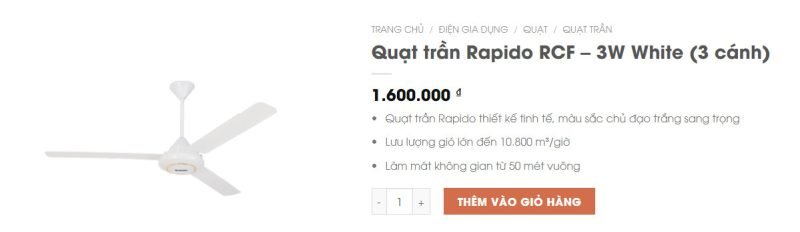 Quạt trần Oddo RCF – 3W White (3 cánh)