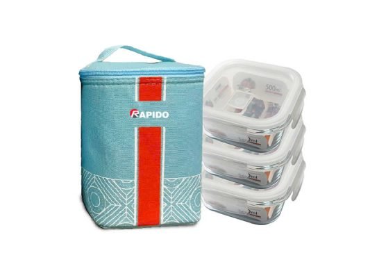 Bộ bát thủy tinh Oddo kèm túi giữ nhiệt 500ml 6 Bộ bát thủy tinh cao cấp Rapido